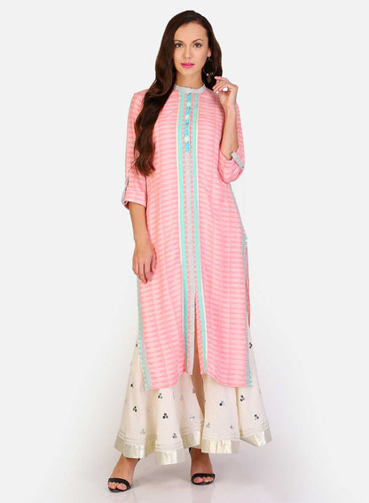 Pink Mandarin Neck Printed kurta