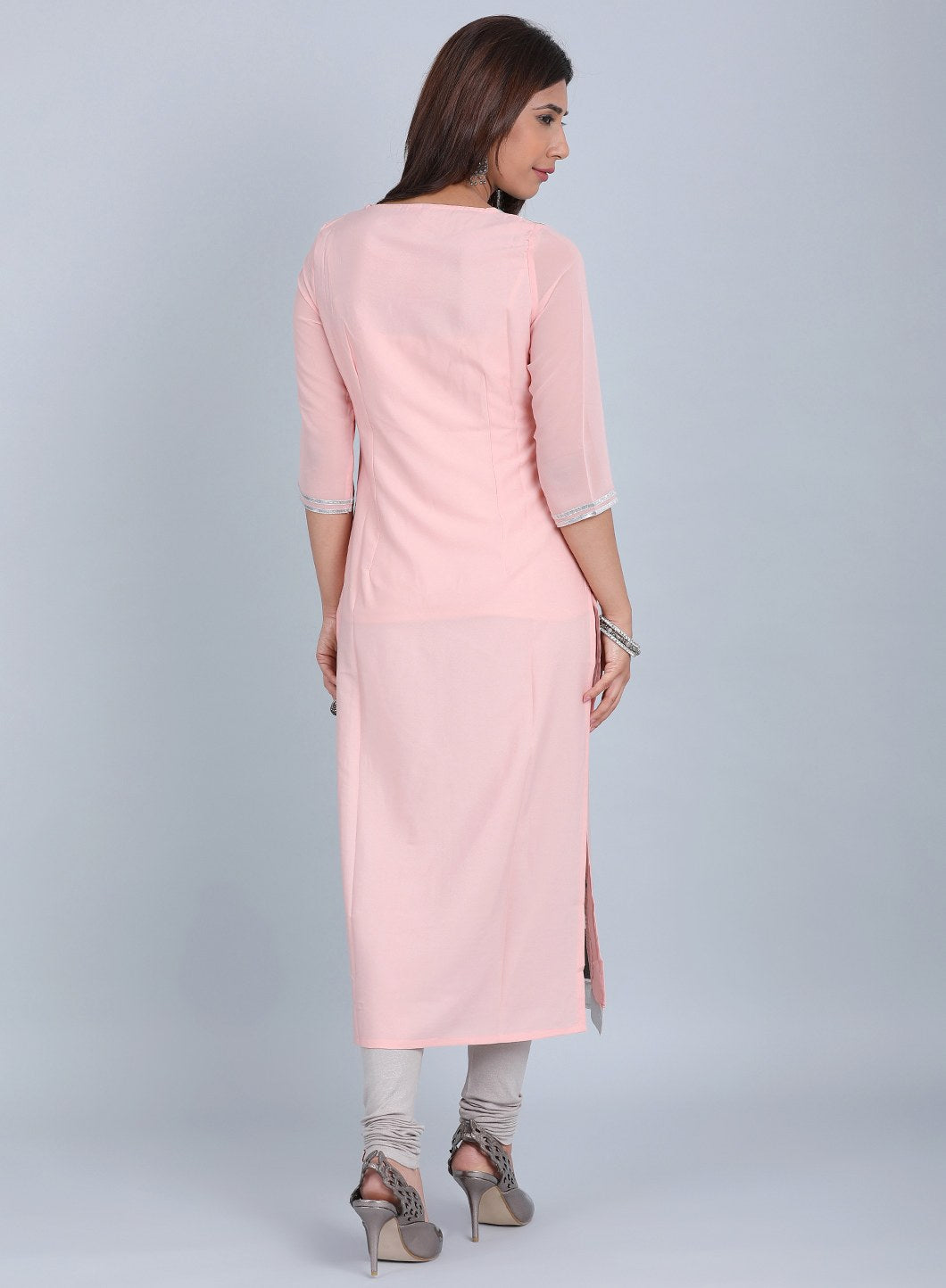 Pink &amp; Blue Round Neck Printed kurta