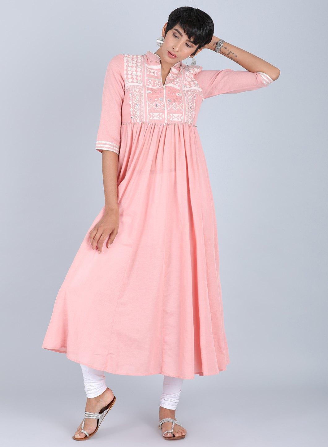 Pink Mandarin Neck kurta - wforwoman