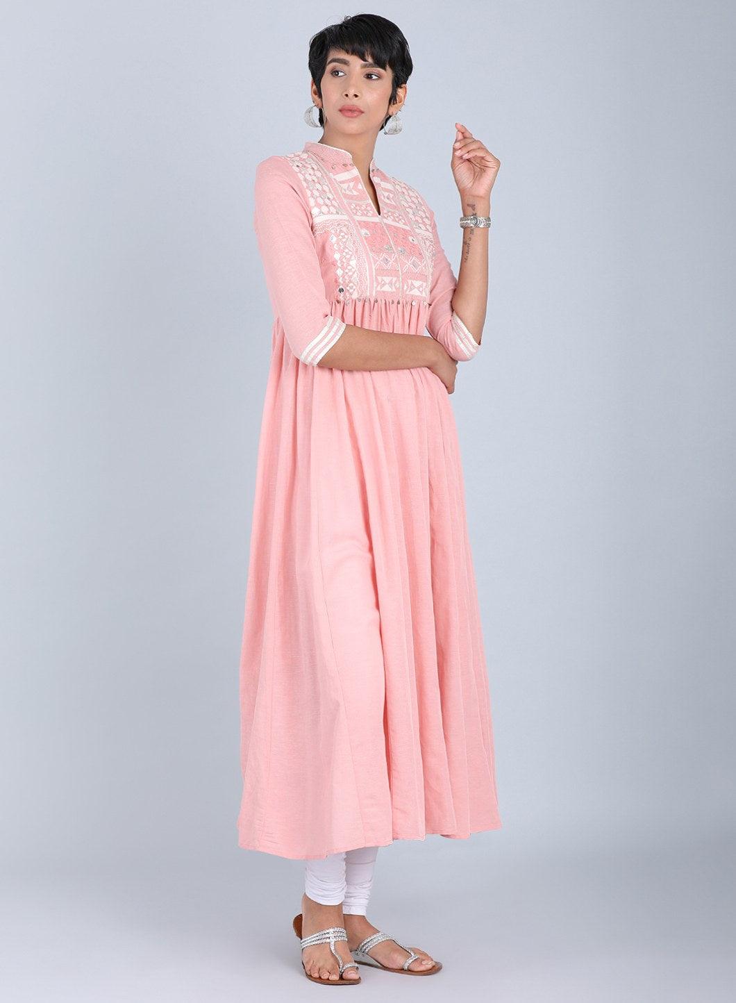 Pink Mandarin Neck kurta - wforwoman