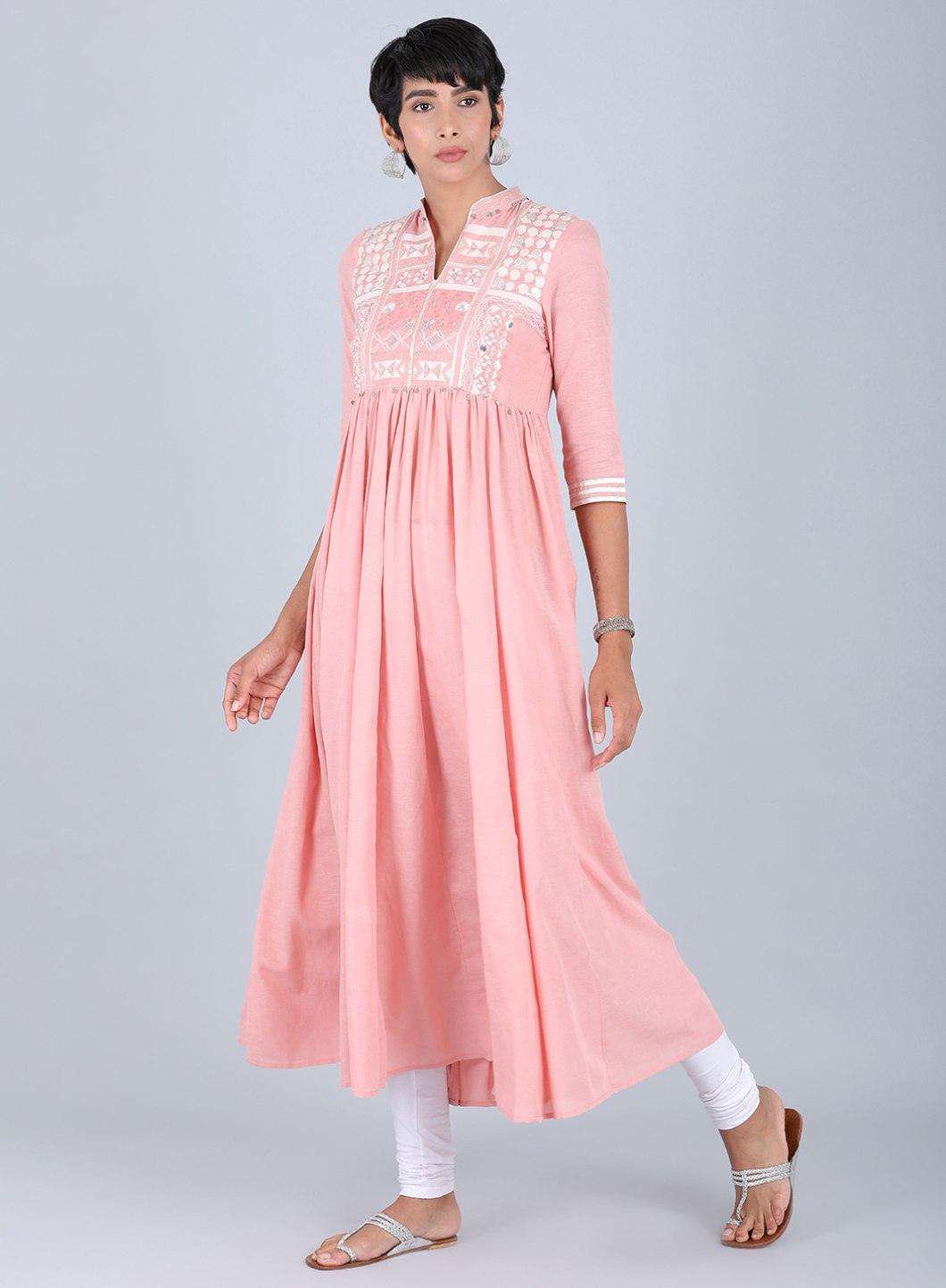 Pink Mandarin Neck kurta - wforwoman