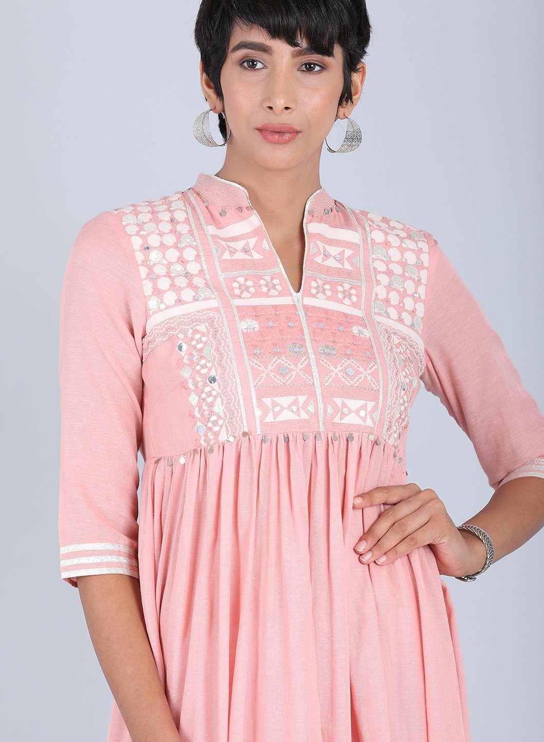 Pink Mandarin Neck kurta - wforwoman