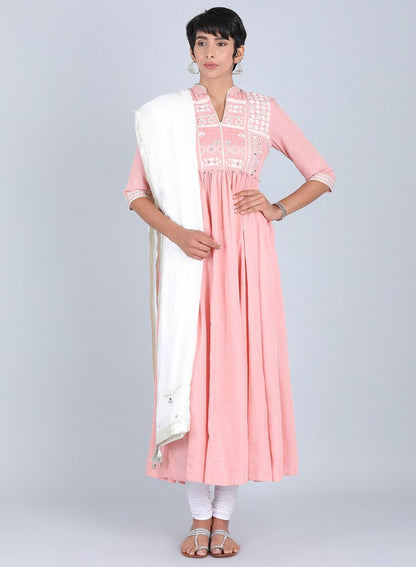 Pink Mandarin Neck kurta - wforwoman