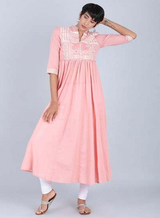 Pink Mandarin Neck kurta - wforwoman