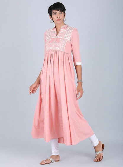 Pink Mandarin Neck kurta - wforwoman