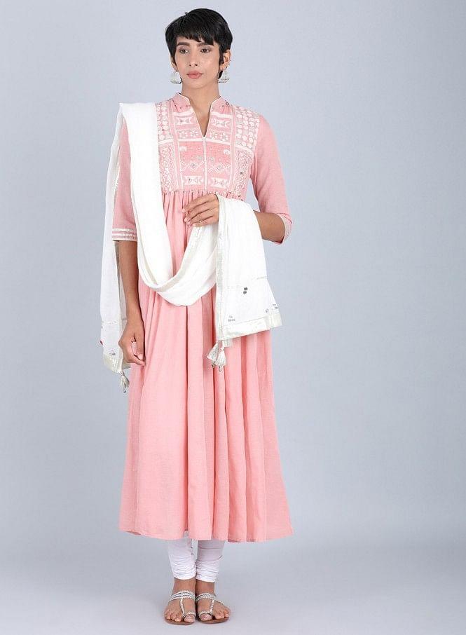 Pink Mandarin Neck kurta - wforwoman