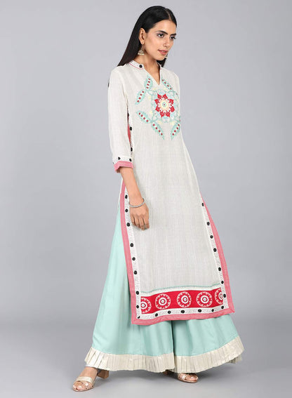 White Mandarin Neck Printed kurta