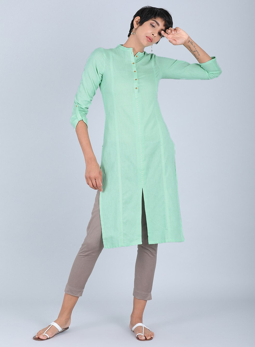 Green Mandarin Neck kurta