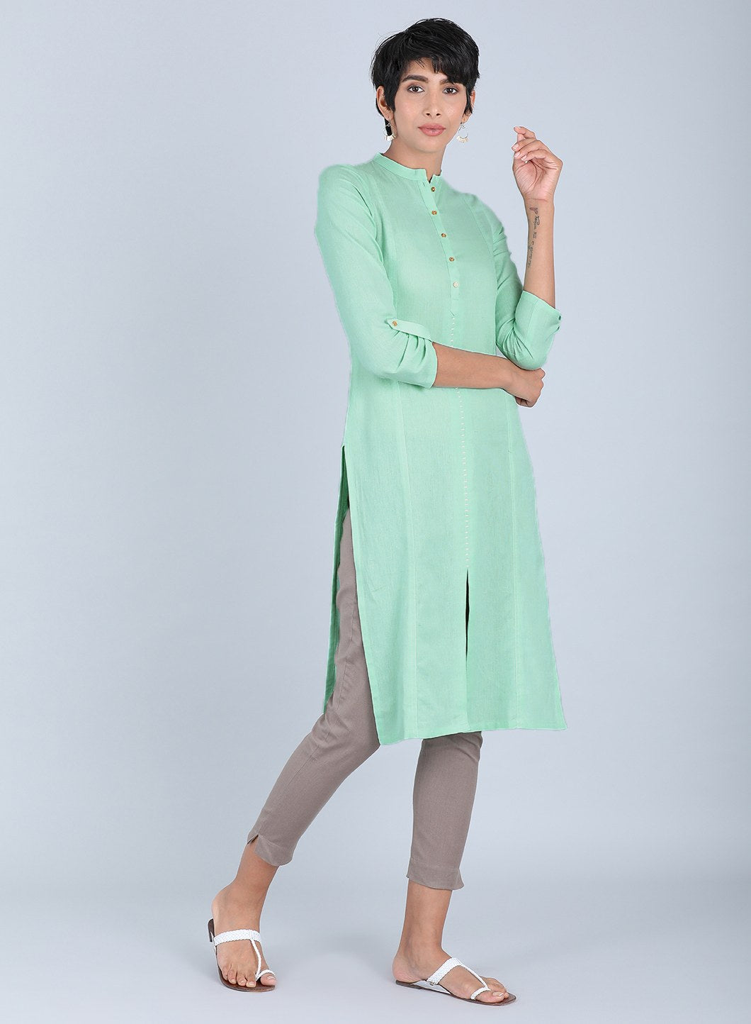 Green Mandarin Neck kurta