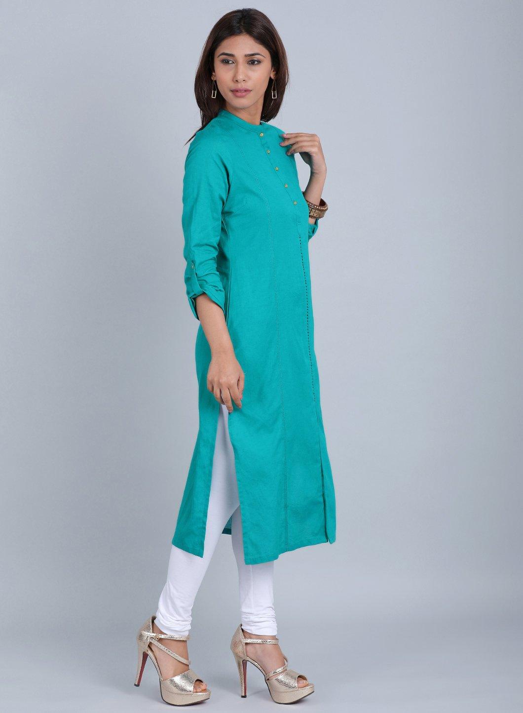 Blue Mandarin Neck kurta - wforwoman