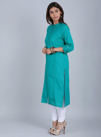 Blue Mandarin Neck kurta - wforwoman