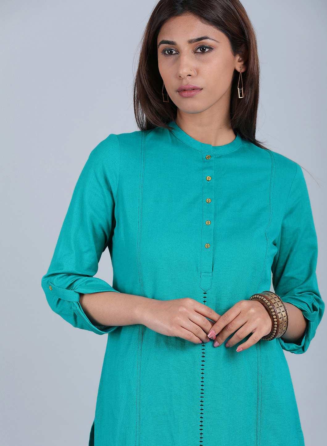 Blue Mandarin Neck kurta - wforwoman