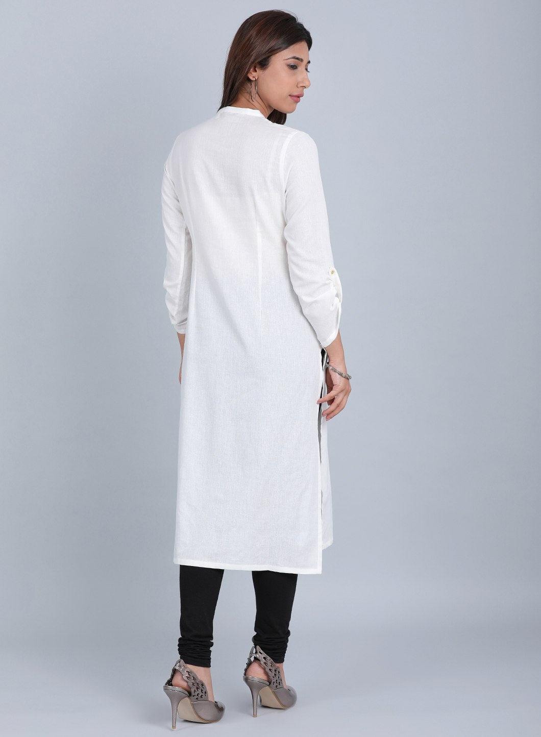 Ecru Mandarin Neck Solid kurta - wforwoman