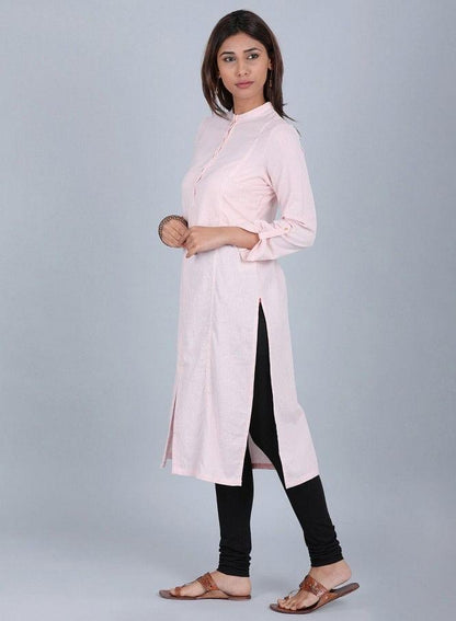 Pink Mandarin Neck Solid kurta - wforwoman