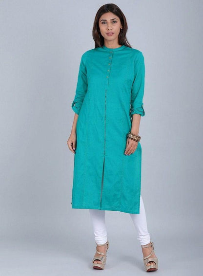 Blue Mandarin Neck kurta - wforwoman