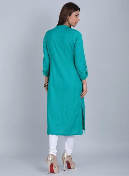 Blue Mandarin Neck kurta - wforwoman