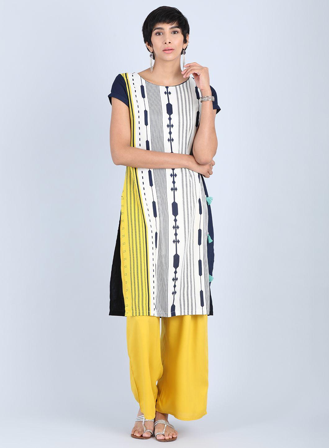 White Round Neck Straight kurta - wforwoman