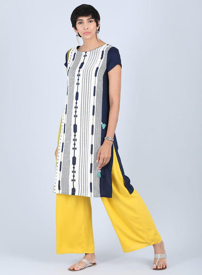 White Round Neck Straight kurta - wforwoman