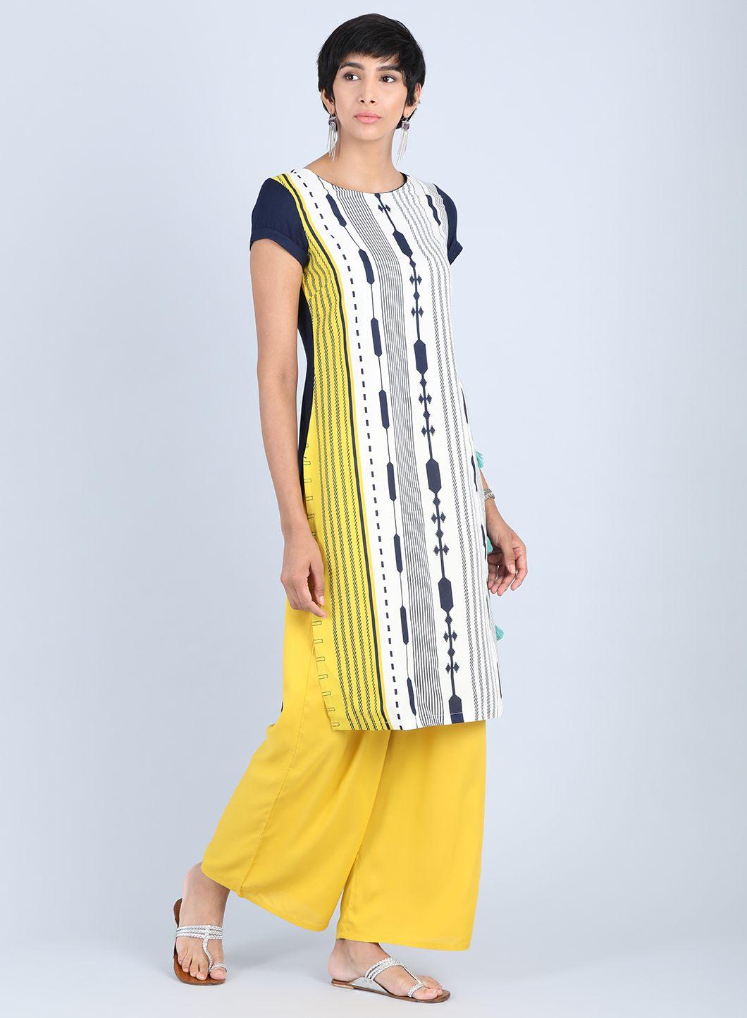 White Round Neck Straight kurta - wforwoman