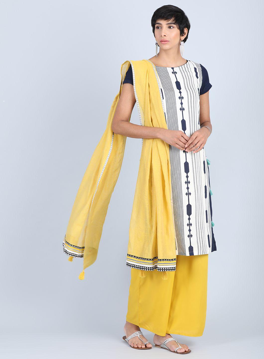 White Round Neck Straight kurta - wforwoman