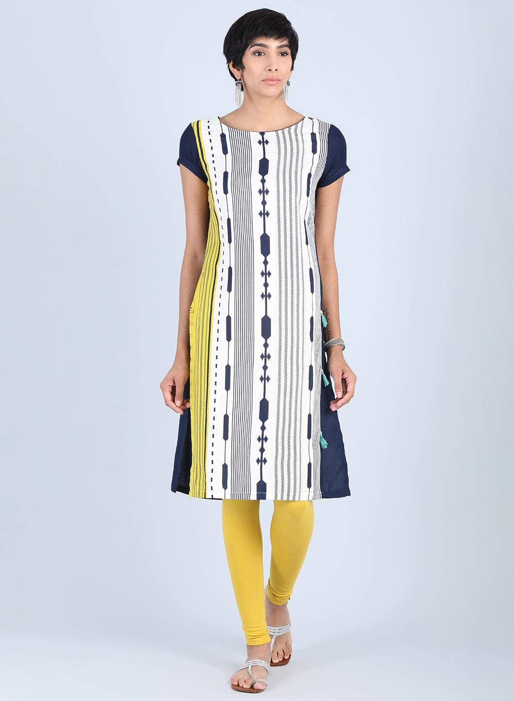 White Round Neck Straight kurta - wforwoman