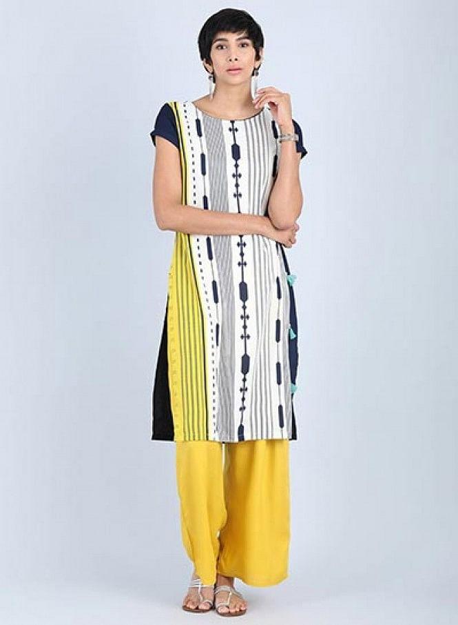 White Round Neck Straight kurta - wforwoman