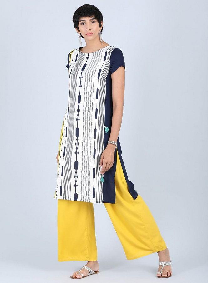 White Round Neck Straight kurta - wforwoman