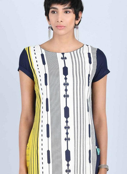 White Round Neck Straight kurta - wforwoman