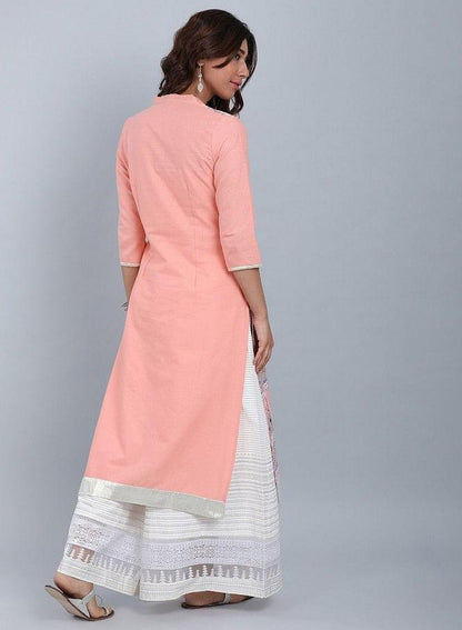 Pink V Neck Printed kurta - wforwoman