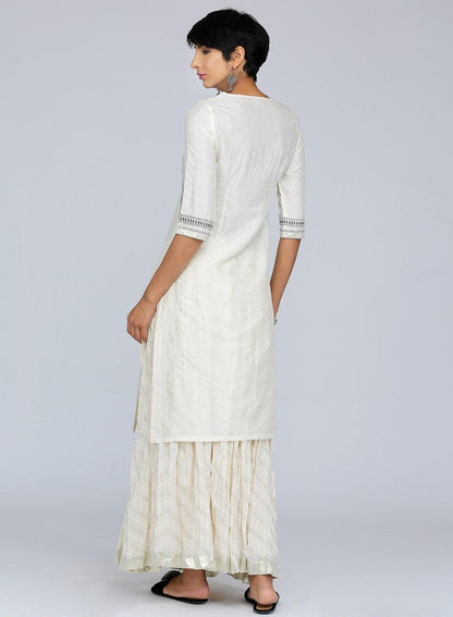 White Round Neck Printed kurta - wforwoman