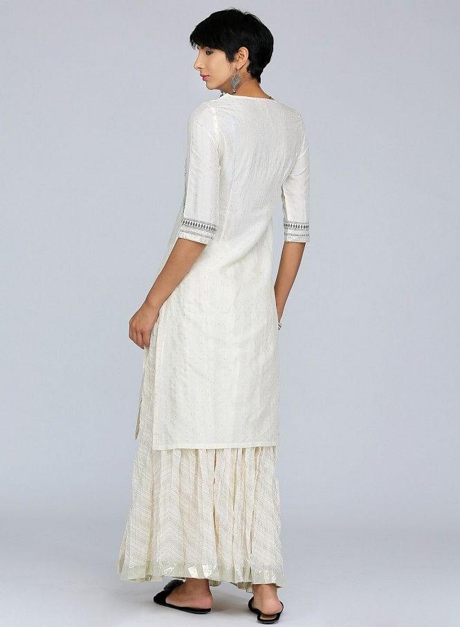 White Round Neck Printed kurta - wforwoman