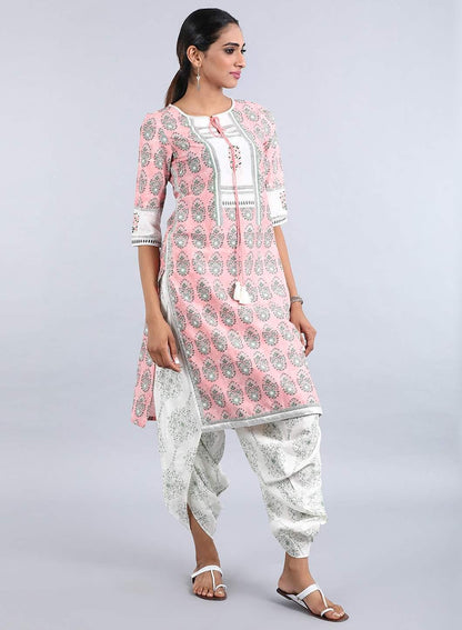 Peach Round Neck Printed kurta - wforwoman