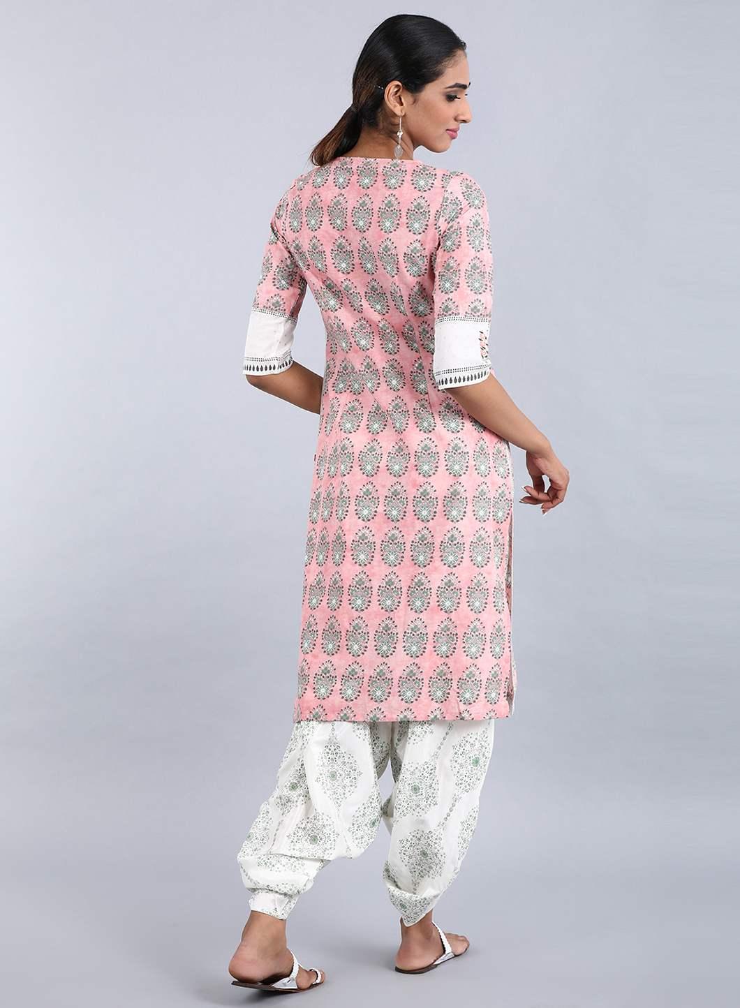 Peach Round Neck Printed kurta - wforwoman