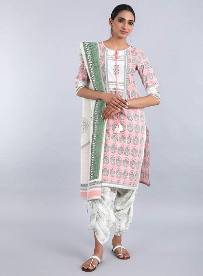 Peach Round Neck Printed kurta - wforwoman