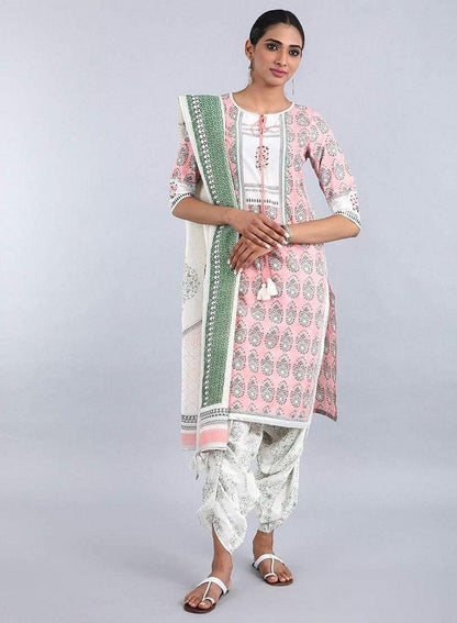 Peach Round Neck Printed kurta - wforwoman