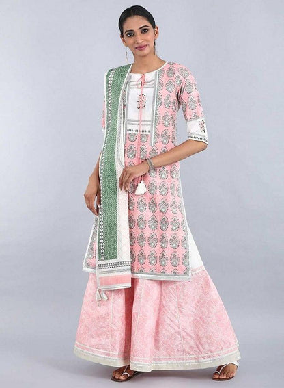 Peach Round Neck Printed kurta - wforwoman