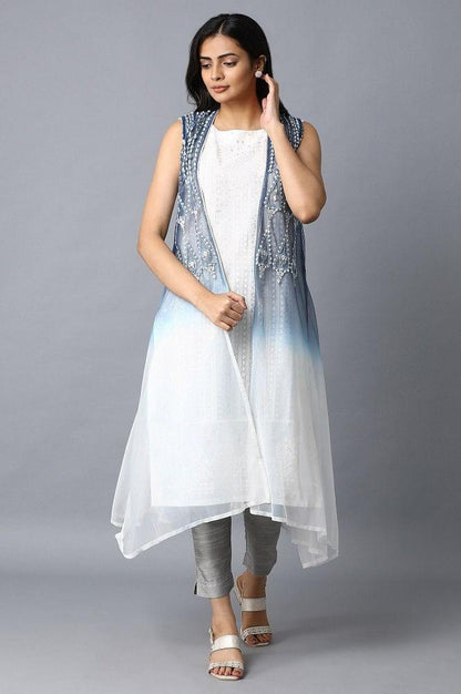 White &amp; Blue Printed kurta - wforwoman