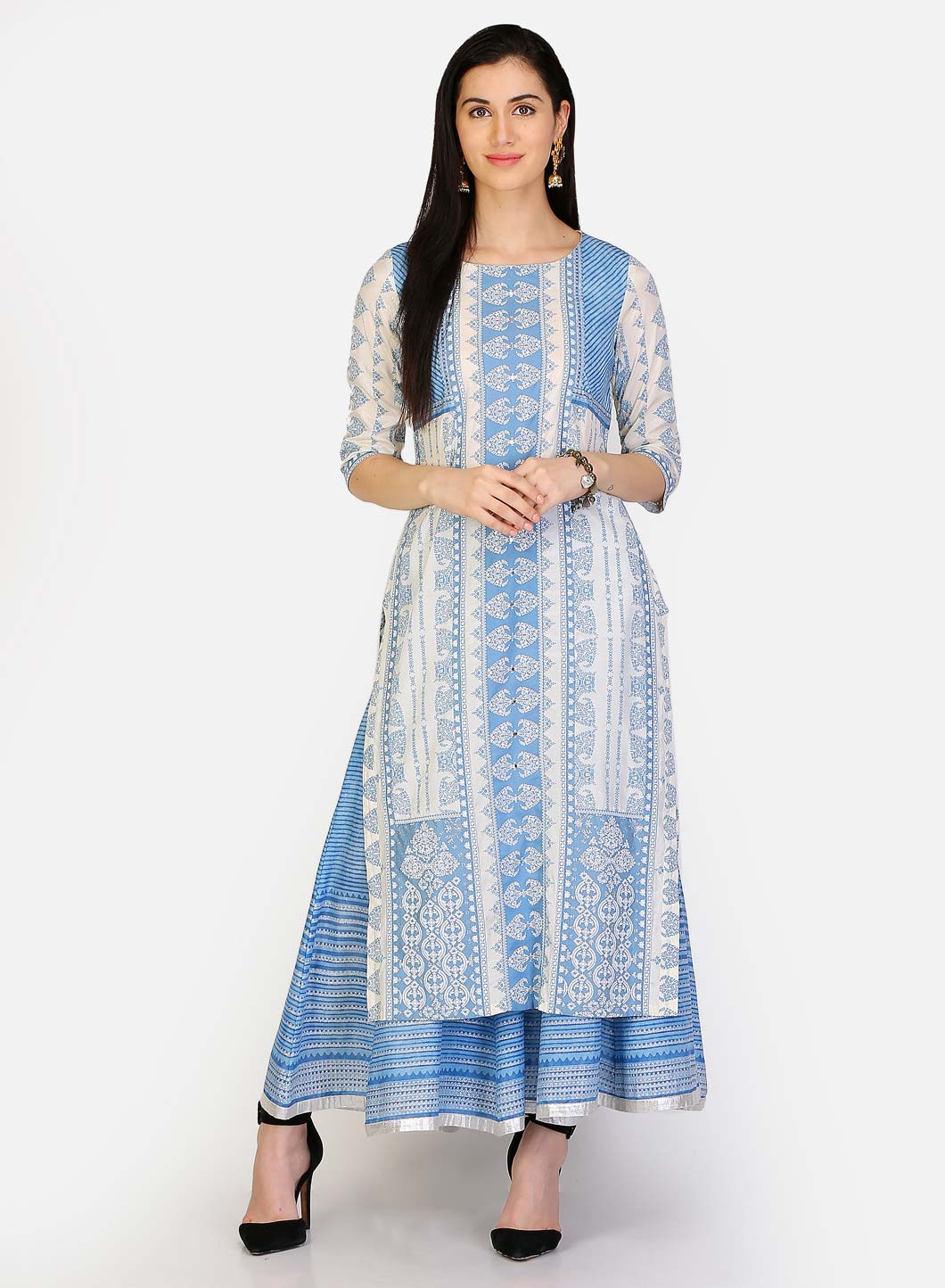 Blue Round Neck Printed kurta