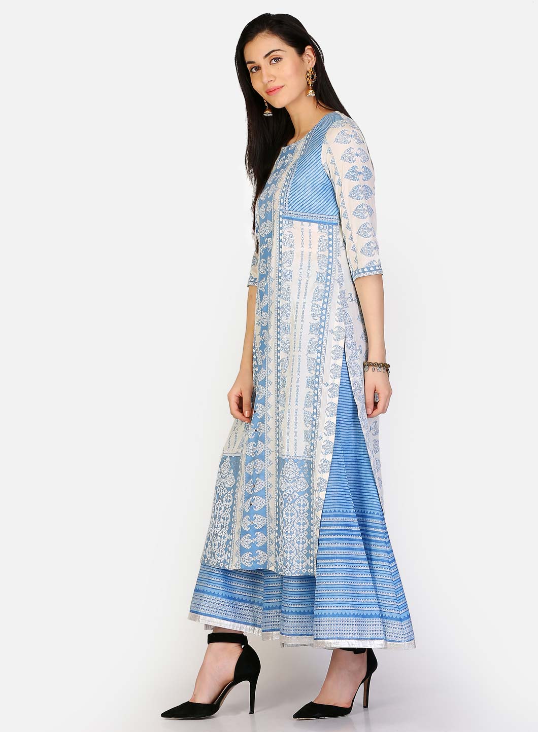 Blue Round Neck Printed kurta