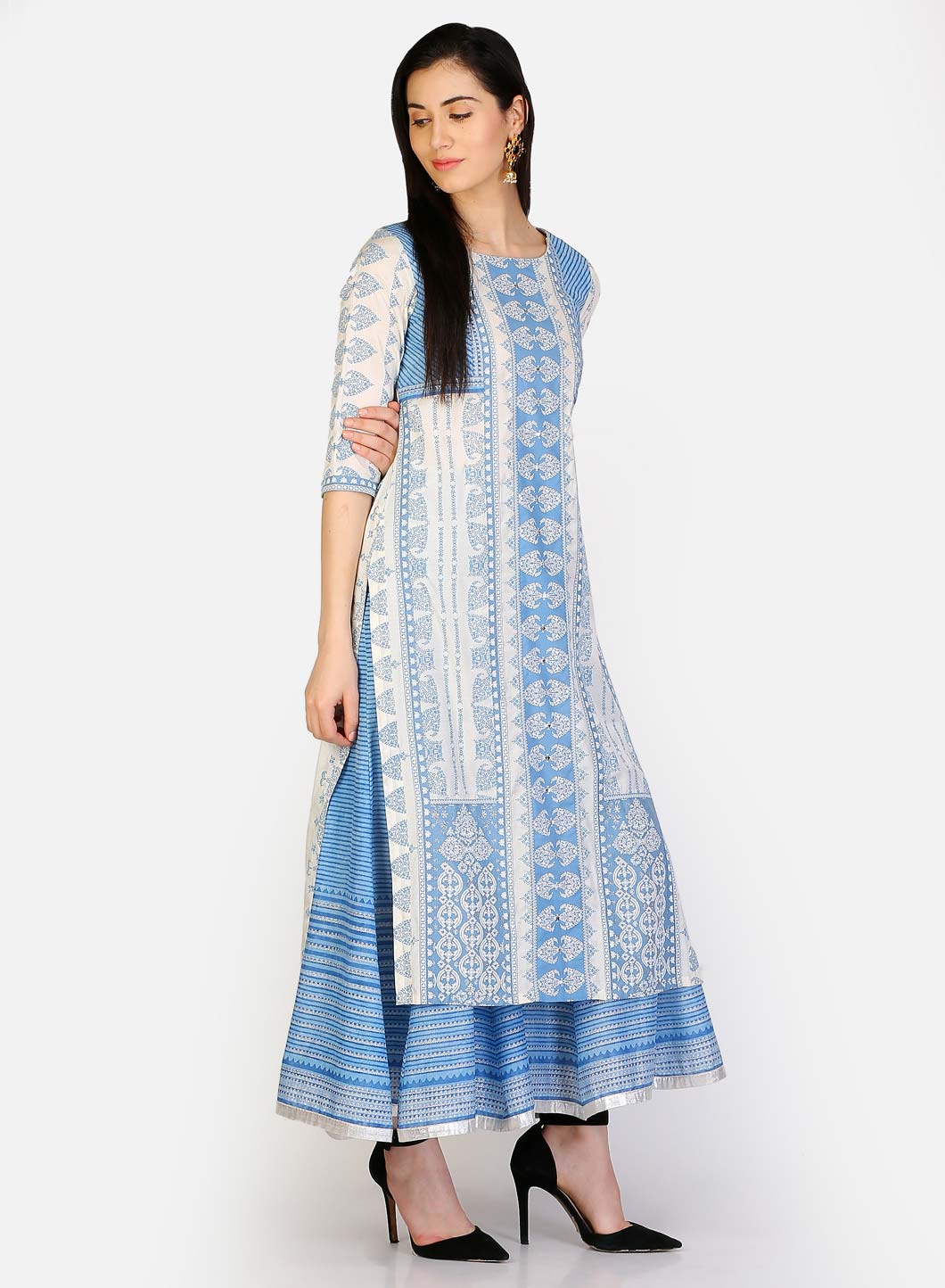 Blue Round Neck Printed kurta