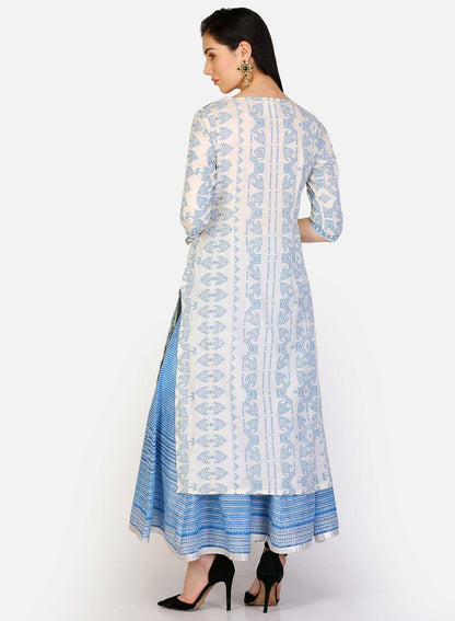 Blue Round Neck Printed kurta