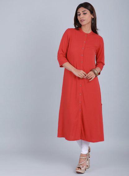 Red Mandarin Neck Solid kurta