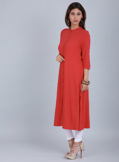 Red Mandarin Neck Solid kurta