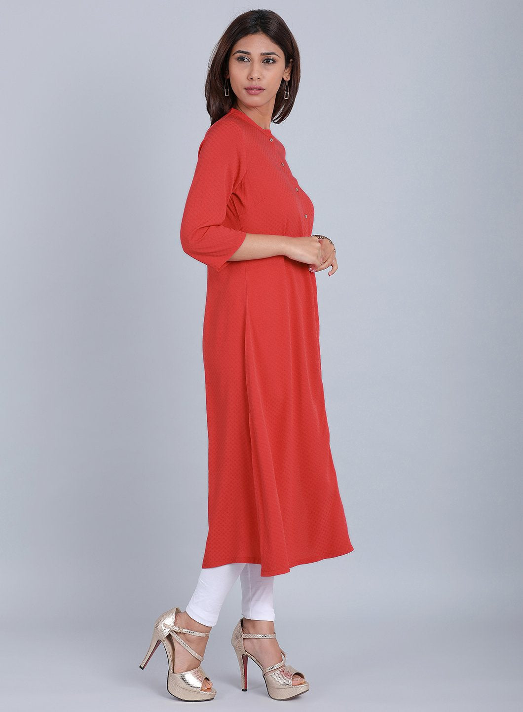 Red Mandarin Neck Solid kurta