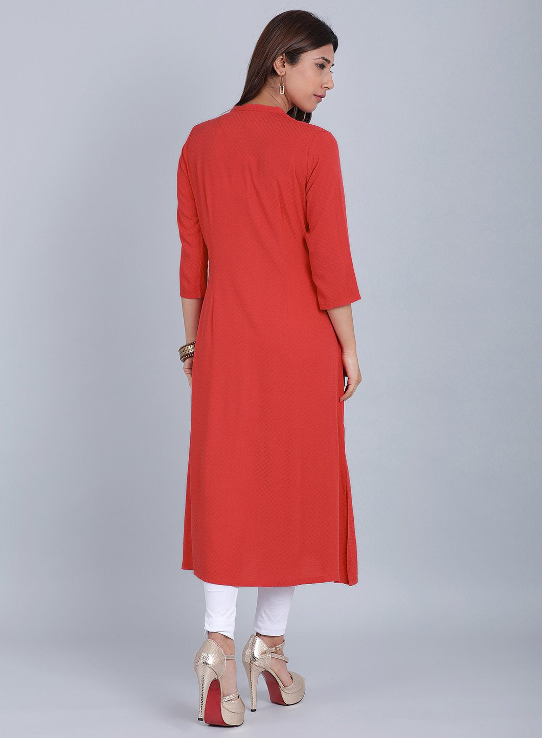 Red Mandarin Neck Solid kurta