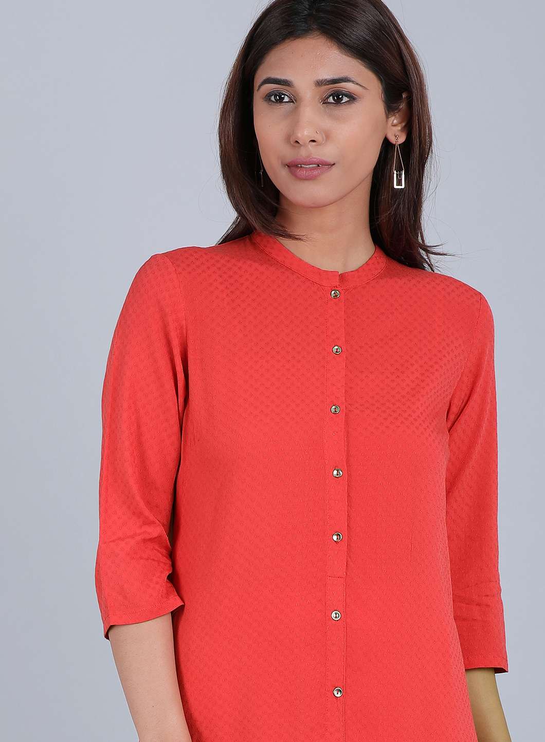 Red Mandarin Neck Solid kurta