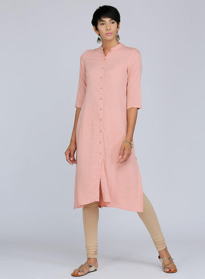 Pink Mandarin Neck Solid kurta - wforwoman