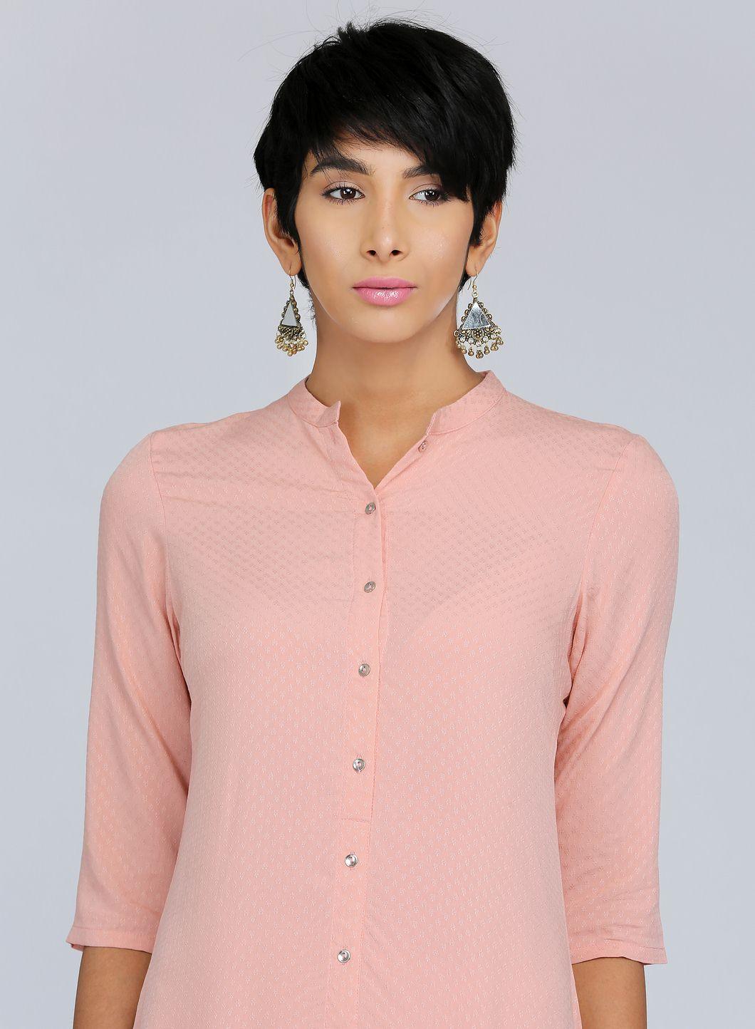 Pink Mandarin Neck Solid kurta - wforwoman