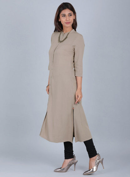 Grey Mandarin Neck Solid kurta - wforwoman