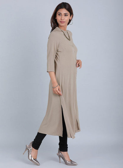 Grey Mandarin Neck Solid kurta - wforwoman